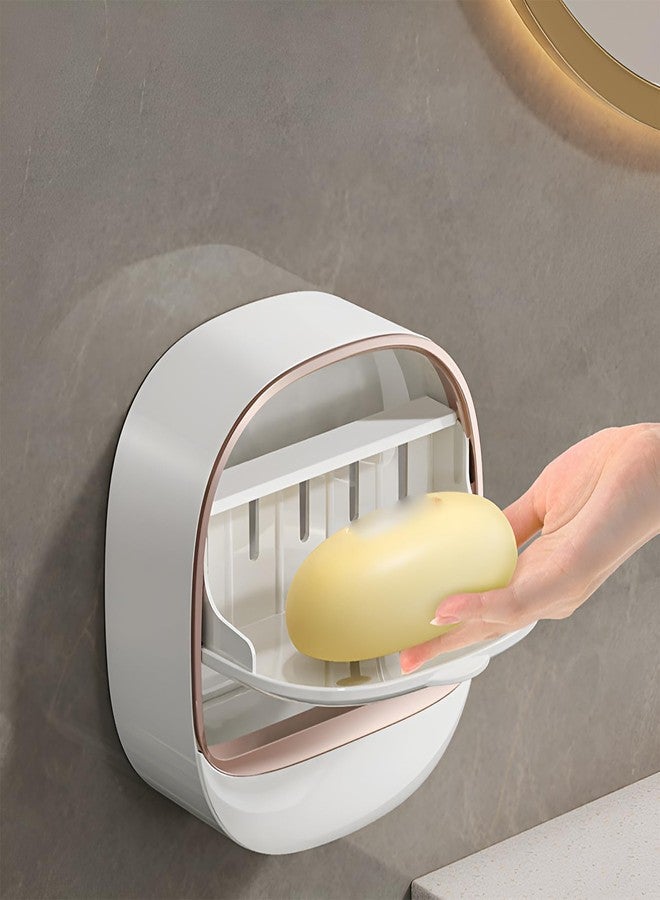 Fkereg Adhesive Soap Holder for Shower Wall with Drainage Box, Waterproof Shower Bar Soap Holder Tray, Bathroom Stick on Soap Dish Wall Mounted, Kitchen Bath Hand Skin Soap Caddy Organizer, White - Image 4